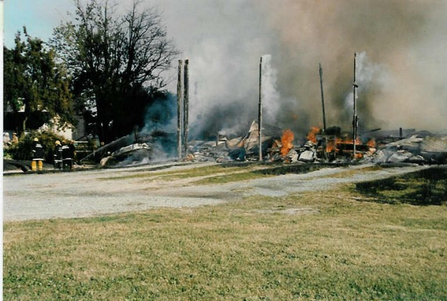 Tanker 4-9 assisted New Holland at this garage fire on Himes's Hill (New Holland Road) on 6/25/86